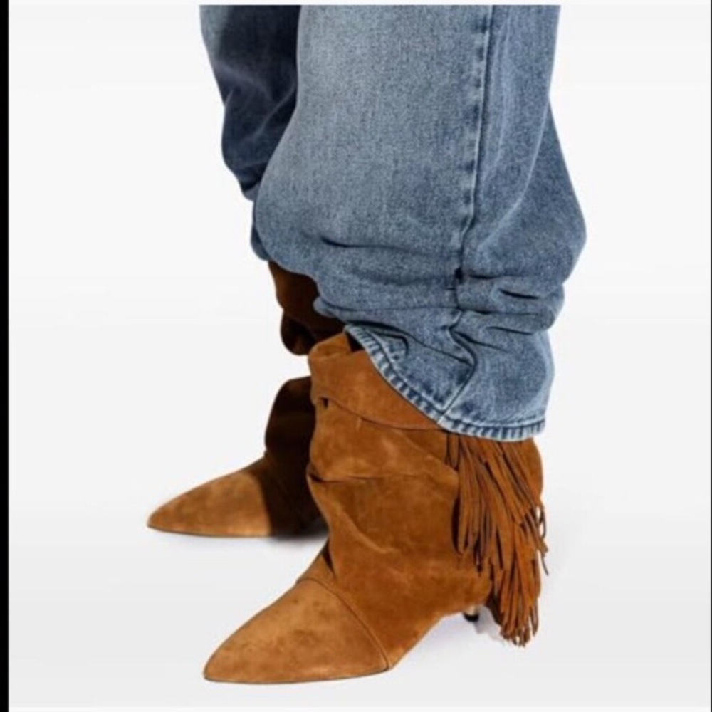 Slouchy Ankle Boots Pointed Toe Kitten Heels Wide Calf Boho Suede Fold Over new - Picture 4 of 8